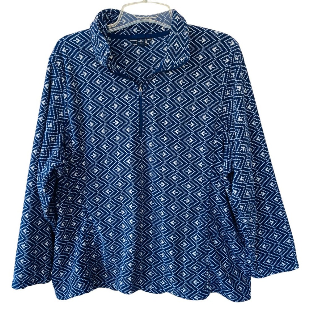 Lands’ End Size 2X Fleece white blue half zip pullover sweater
